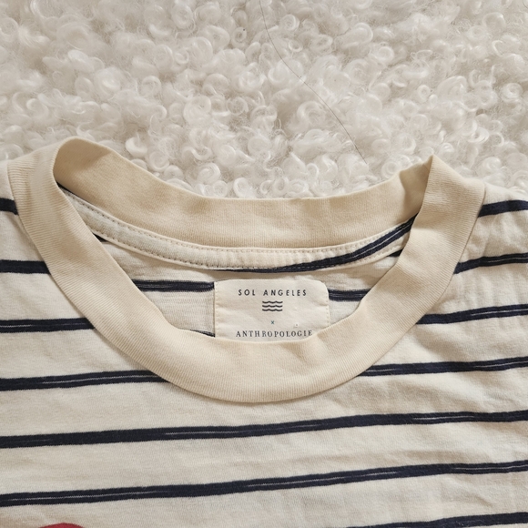 Sol Angeles Anthropologie XS Women Striped Graphic T-Shirt La Vie En Rosé French - Picture 4 of 8
